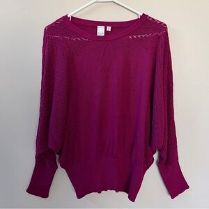 VILA Milano, Fuchsia Women's Long Sleeve Crewneck Batwing Knit Pullover, Sz M